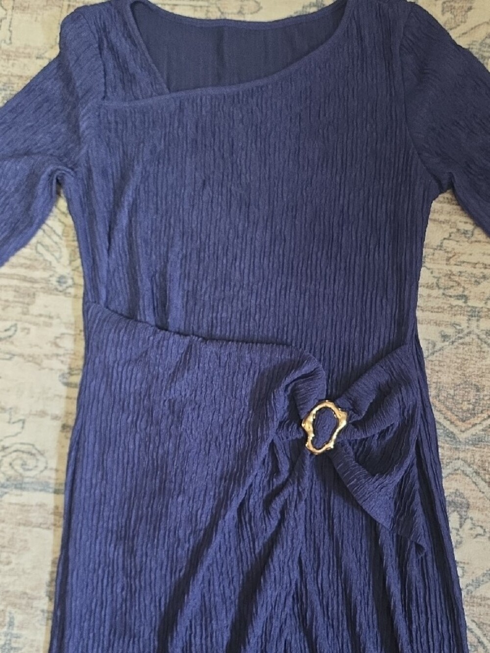 New Never Worn Womens Size XL Navy Long Sleeve Slit Maxi Dress - Picture 3 of 5